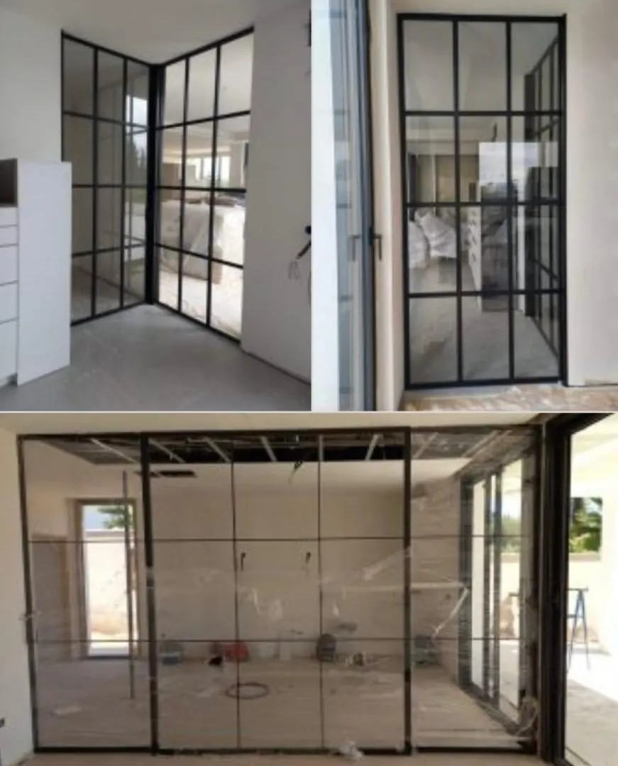 Puertas de aluminio negro estilo industrial con cuarterones